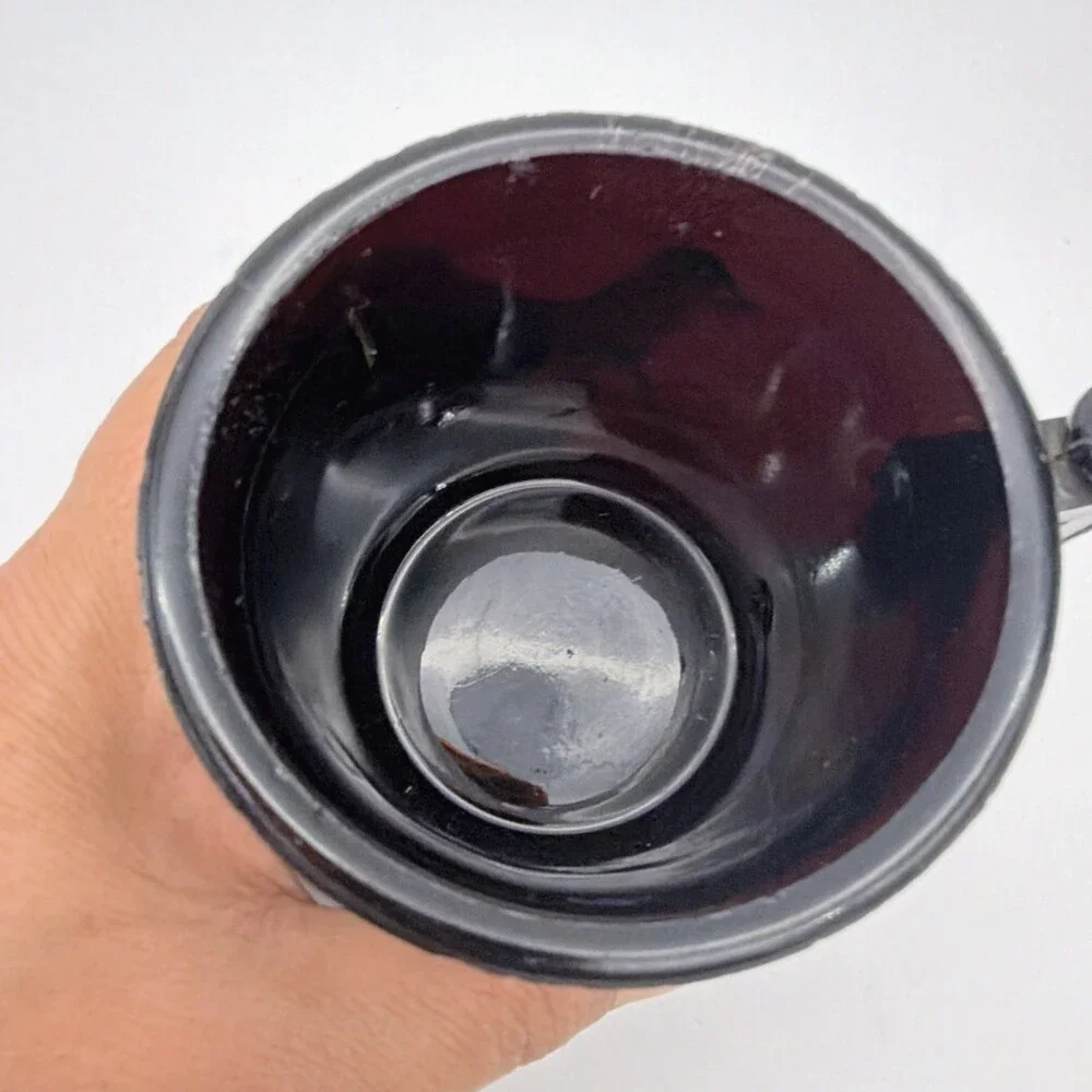 Antique EAPG Black Amethyst Glass Child's Mug Stein Embossed Dog Retriever
